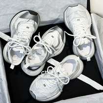 Genuine leather single mesh dad shoes for women 224 spring and summer new style genuine leather old sports white shoes thick-soled running shoes for women