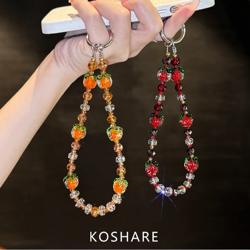 【Persimmons Go Smoothly】Summer Fresh Crossbody Wristband Phone Chain, Keychain, Rhinestone High-End Chain, Light Luxury Fashion Trendy Drop-Proof Bracelet Long Chain Women's Gift