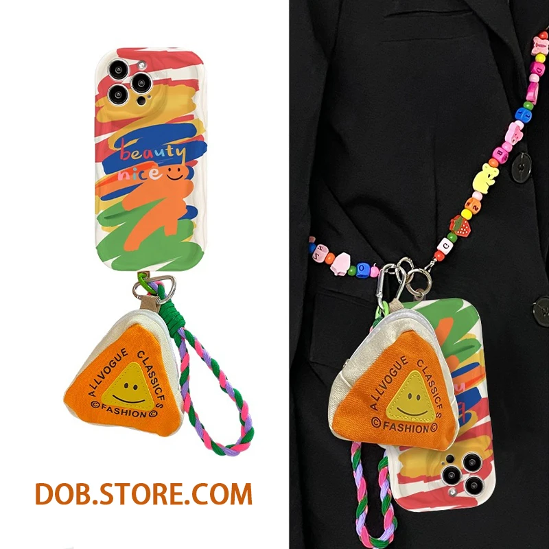 Graffiti Oil Painting Smiley Face Suitable for Apple 16 Pro Max Phone Case, Huawei Mate 60 Pro New Model, Pura 70 Creative Opporeno12 Crossbody Lanyard, Vivo S19/X100 Female, Xiaomi 14