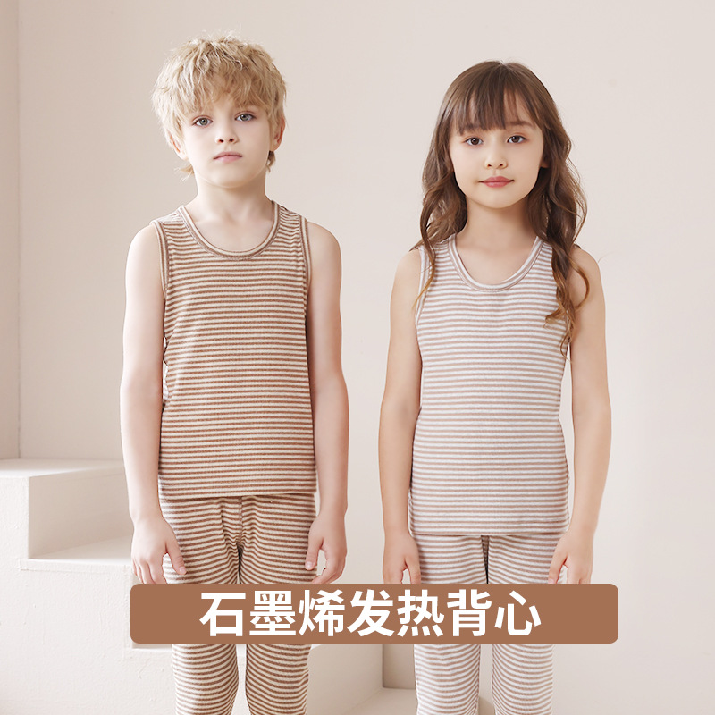 Stripe Minimalist Graphene Warm Sleeping Clothes Autumn Clothes Comfort Declination woolen sweaty winter lingerie vest suit Three sets-Taobao