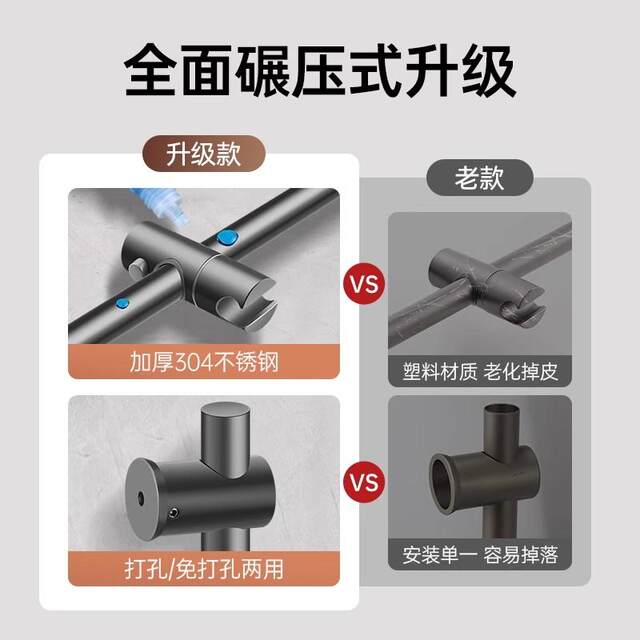 Shower Head Bracket Adjustable Rod Stainless Steel No-Drill Shower Head Fixed Bracket Adjustable Movable Base