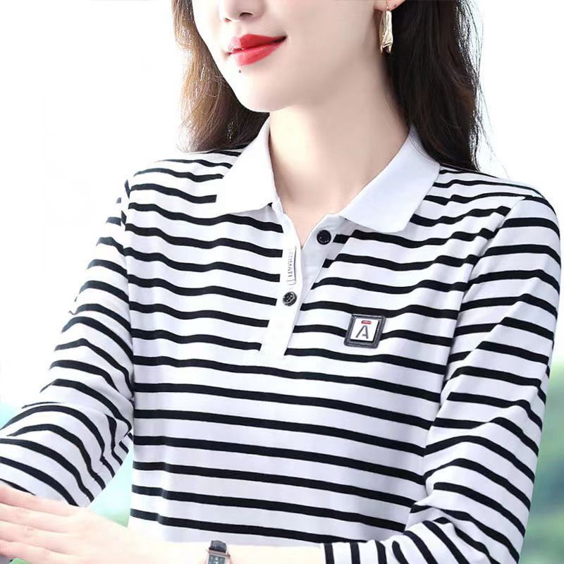 100% Quality Mother's Lapel Long-Sleeve T-Shirt for Women, New Autumn Polo Style, Middle-Aged Sports Casual Top, Plus Size
