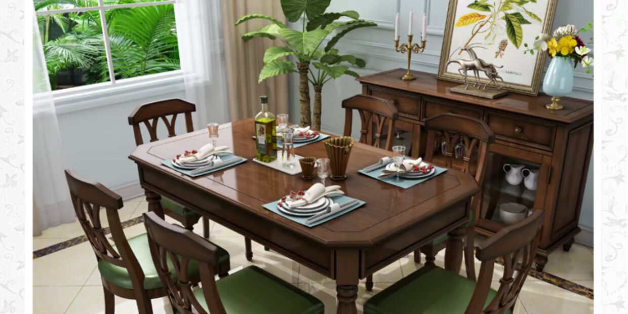 Bàn ăn gỗ rắn Mỹ hình chữ nhật sáu người 4 người căn hộ nhỏ 1,2 m tro gia đình một bàn sáu ghế - Bàn bàn học thông minh dergo