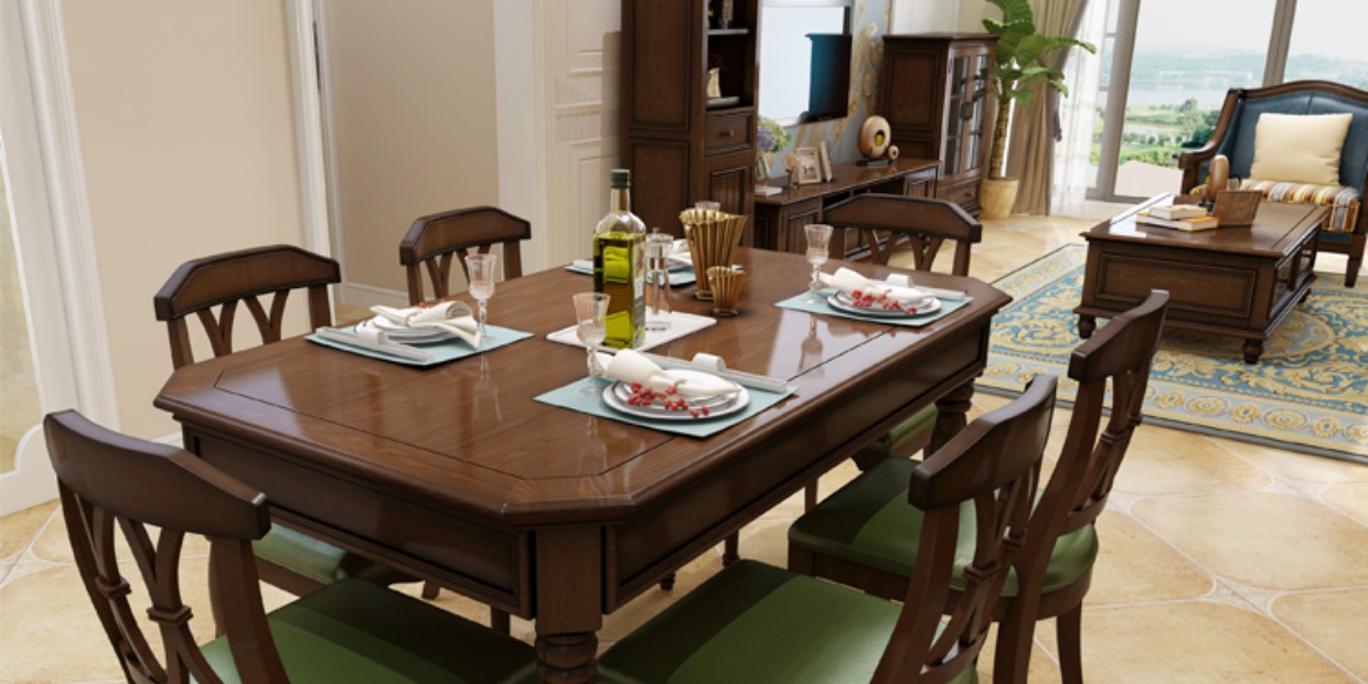 Bàn ăn gỗ rắn Mỹ hình chữ nhật sáu người 4 người căn hộ nhỏ 1,2 m tro gia đình một bàn sáu ghế - Bàn bàn học thông minh dergo