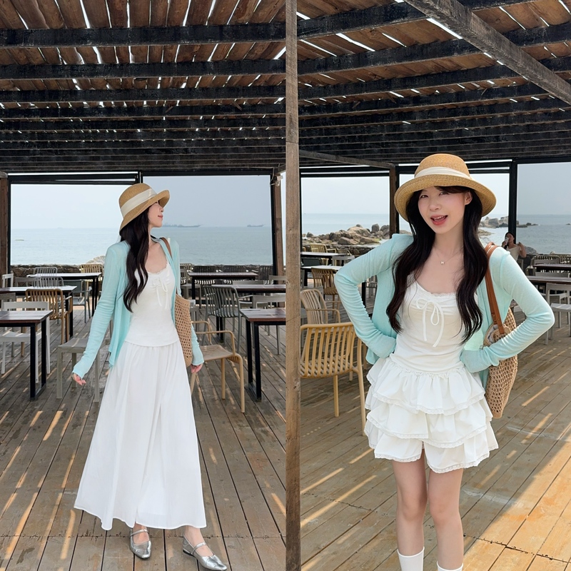 Korean-Style Mint Green Cardigan Set for Women, Spring/Summer 2026, Plus-Size, Slimming, Figure-Flattering, Three-Piece Outfit with Skirt