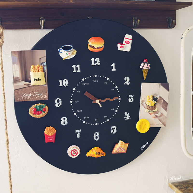 Retro Blackboard Wall Clock Magnet Pastoral DIY Magnetic Wall Hanging High-End Art Clock Living Room Home Decoration Clock