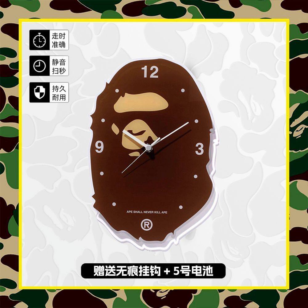 Bape Ape Clock Trendy Brand Internet-Famous Clock Simple Creative Bedroom Silent Wall Clock Home Living Room Decoration ins