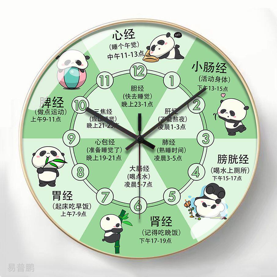 Panda Health Clock Body Meridian Health Clock Cartoon Creative Wall Clock Bedroom Living Room Clock Wall Hanging