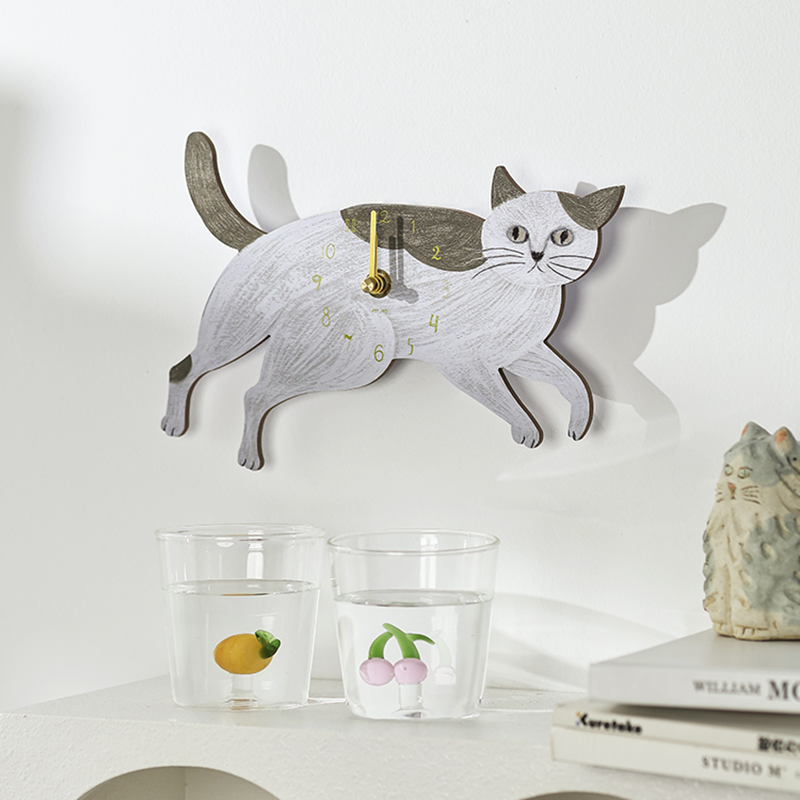 Japanese Unicom Matsuo Meishan Designer Collaboration Cat and Bird Shaped Ornament Wall Clock