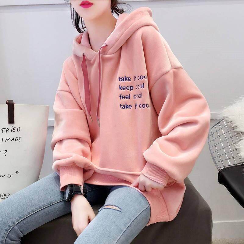 Gold velvet lazy style hooded sweatshirt 2020 new thickening and velvet women's mid-length version net red loose top trendy
