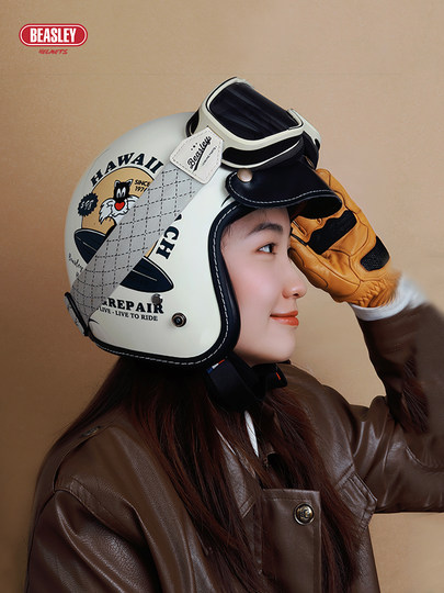 BEASLEY ретро полушлем женский зимний скутерный шлем мужской мотоциклетный зимний трехчетвертный шлем