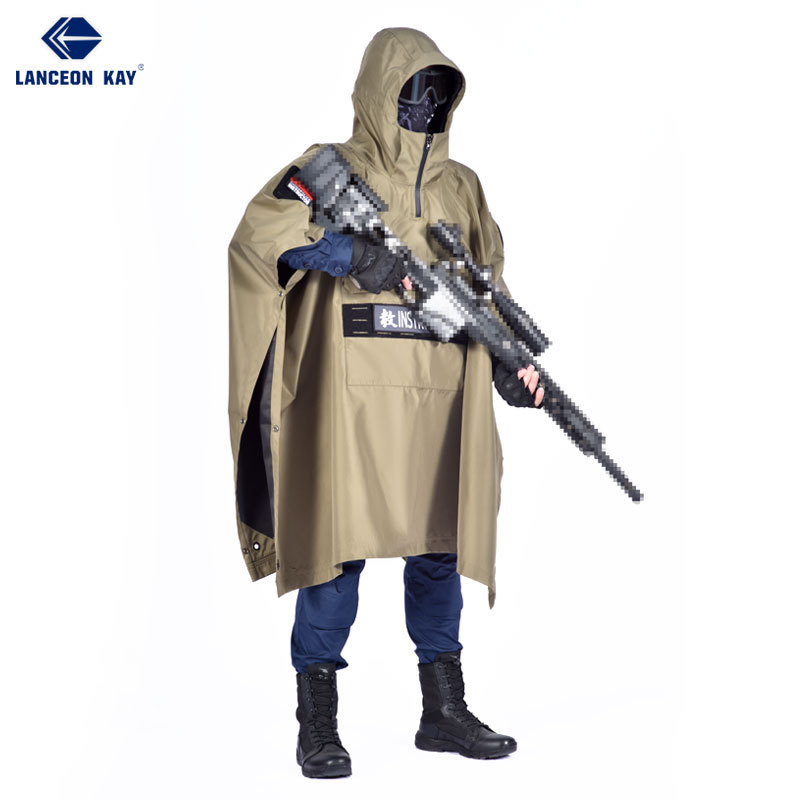 Langsen Kai Tactical Raincoat Soft Shell Poncho Outdoor Camping Waterproof Cloak Functional Cycling Cloak Training Auspicious Clothing