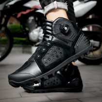 Motorcycle shoes cycling shoes four-season genuine leather non-slip anti-fall mens breathable motorcycle shoes short boots road and cross-country racing shoes