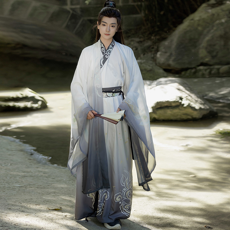 Xuelianle Original Hanfu for Men, Wei and Jin Dynasty Style, Improved Ancient Costume, Chinese Style, Waist-Length, Unisex, Cool and Versatile for Daily Wear