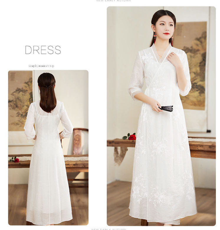 китайский костюм spring and summer women's vintage embroidered hanfu dress sl OTHER