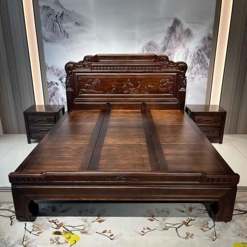 South American Rosewood Solid Wood Bed 1.8m Mortise and Tenon Master Bedroom Bed Chinese Style Wooden Home Use 1.5m Double 2m Wedding Bed