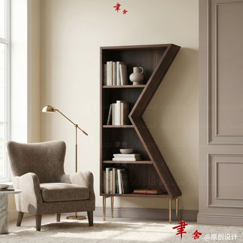 Modern Minimalist K-Shaped Bookshelf, Living Room Bookshelf, Study Room Storage Rack, Creative Designer-Style Metal Floor-Standing Bookcase