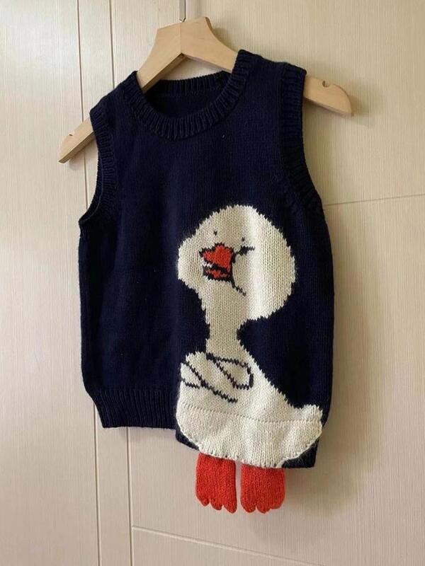 150kg Plus-Size Korean Style Loose and Casual Cartoon Duck Vest Knitwear Niche Black Sweater Unisex Trendy