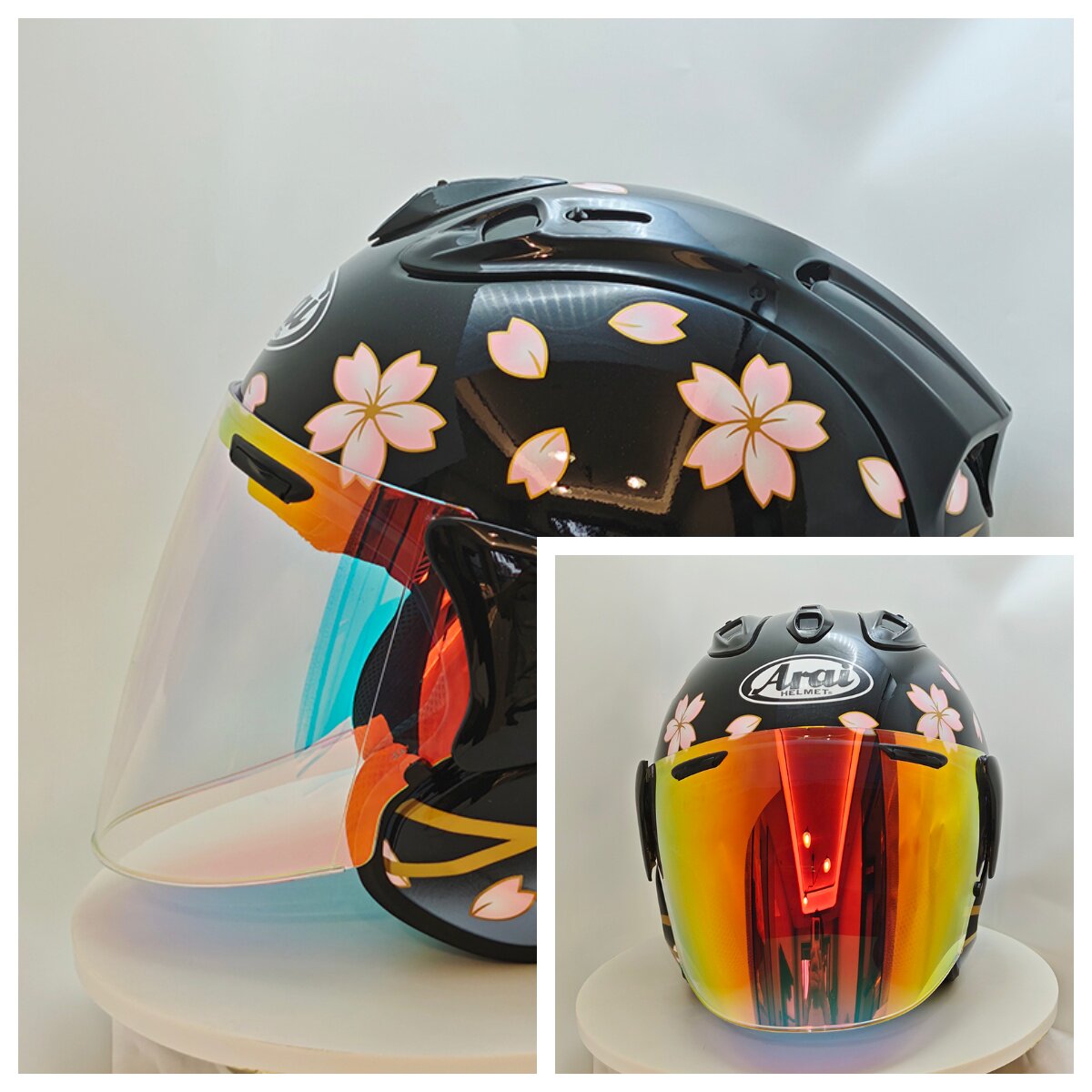 VZ-RAM四分之三机车头盔半盔摩托车头盔四季通用白樱花骑行头盔