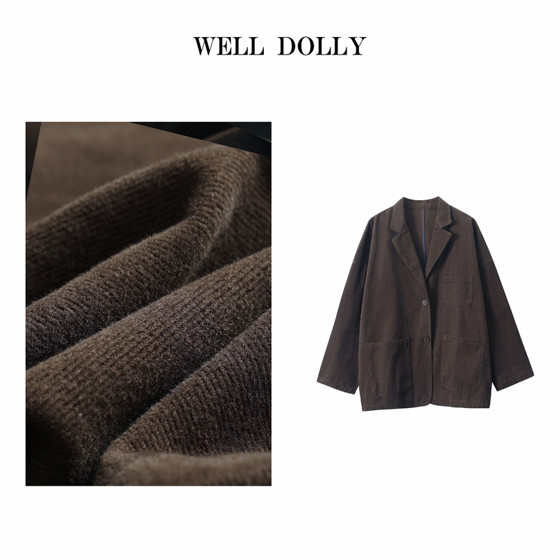 (Pine Shell) Artistic Style Autumn and Winter Washed Brushed Casual Loose Mid-Length Suit