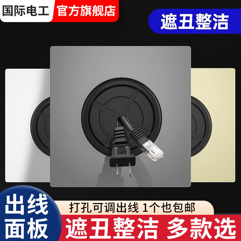 国际电工86型家用装饰白板带出线孔开关插座电视网络穿孔空白面板