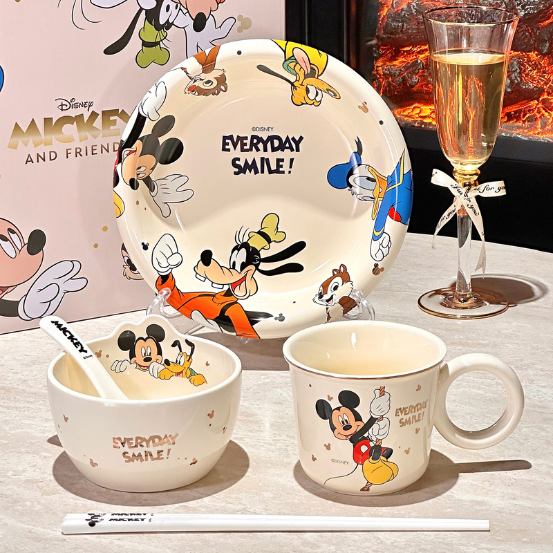 Disney Tableware Set for One Person, High-Quality Ceramic Children's Rice Bowl, Household 2026 New Model Bowl, Chopsticks, and Plate