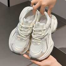 224 summer new style thick-soled mesh dad shoes for women genuine leather mesh breathable lightweight trendy sports running shoes