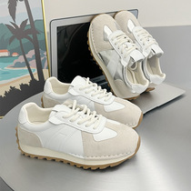 Genuine leather breathable white shoes for women 224 spring new thick-soled casual moral training shoes soft-soled non-slip student sports shoes