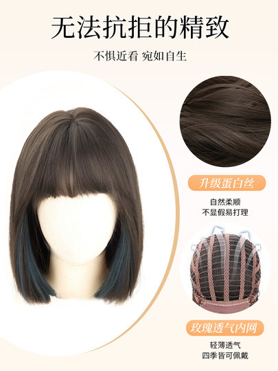 Full Head Wig for Women with Short Hair, Realistic Human Hair, Naturally Fluffy, Natural Highlights, Bob Style, Fashionable Full Wig