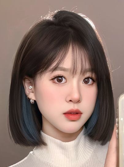 Full Head Wig for Women with Short Hair, Realistic Human Hair, Naturally Fluffy, Natural Highlights, Bob Style, Fashionable Full Wig