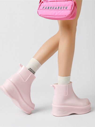 Bonitas botas de lluvia para mujer, suelas gruesas, tacones altos, botas de lluvia 2025, zapatos impermeables de tubo corto, botas de agua nuevas, zapatos de goma antideslizantes