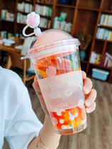 Adult tennis Red cute water glasses Girls transparent glass straw cups with straw with lid office high face value