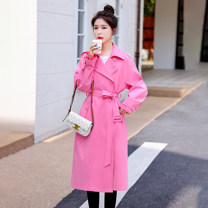 Dopamine High-End Pink Trench Coat for Women 2026 New Spring Korean Style Age-Reducing Waist-Cinching Belted Mid-Length Coat