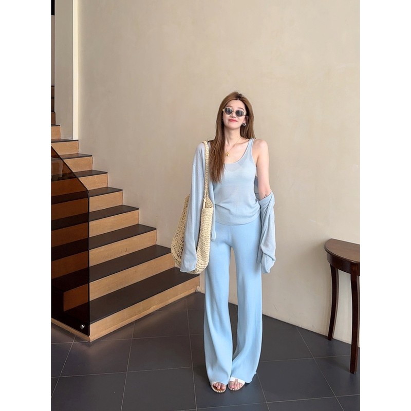 Happy Celebrations【Lazy Person Set】Summer High Twist Cool Tencel Linen Knitted Four-Piece Casual Slimming Set