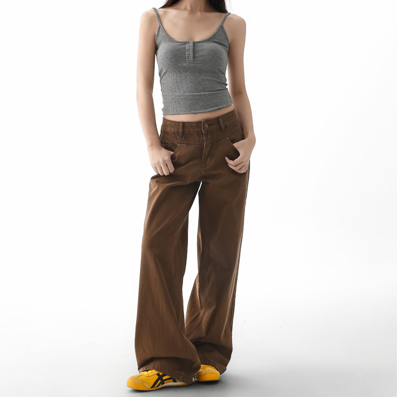 American-Style Low-Waist Brown Straight-Leg Jeans for Women, 2026 Spring New Low-Waist Loose Narrow-Fit Slimming Wide-Leg Pants American-Style Low-Waist Brown Straight-Leg Jeans for Women, 2026 Spring New Low-Waist Loose Narrow-Fit Slimming Wide-Leg Pants