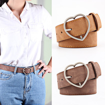 Japanese FC love buckle frosted texture sweet decoration womens belt fashion versatile jeans dress wide leather