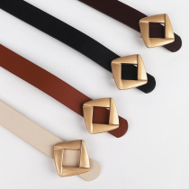 Japan FC spring and summer new womens belt rhombus gold buckle belt simple fashion decorative dress belt
