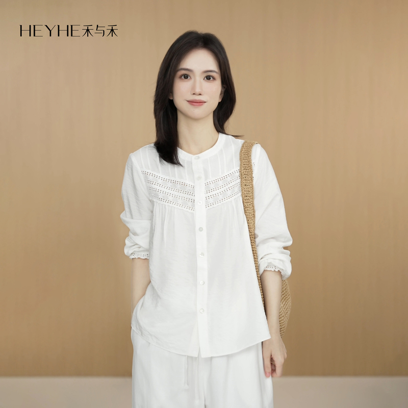 Xiaohe【Amusement Park】Heavy-Duty Hollow Lace Patchwork French Romantic Delicate Lightweight Long-Sleeve Shirt Xiaohe【Amusement Park】Heavy-Duty Hollow Lace Patchwork French Romantic Delicate Lightweight Long-Sleeve Shirt