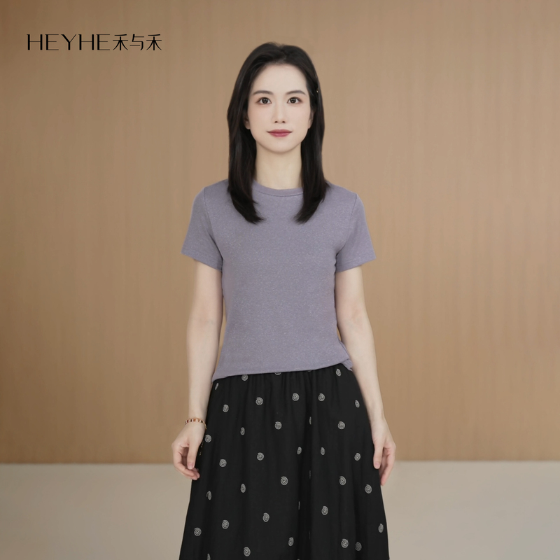 Xiaohe【Bean Paste T】Lyocell Linen Soft and Skin-Friendly, Can Be Worn Outside, Slimming, Suitable for All Body Types, Round Neck Short-Sleeve T-Shirt