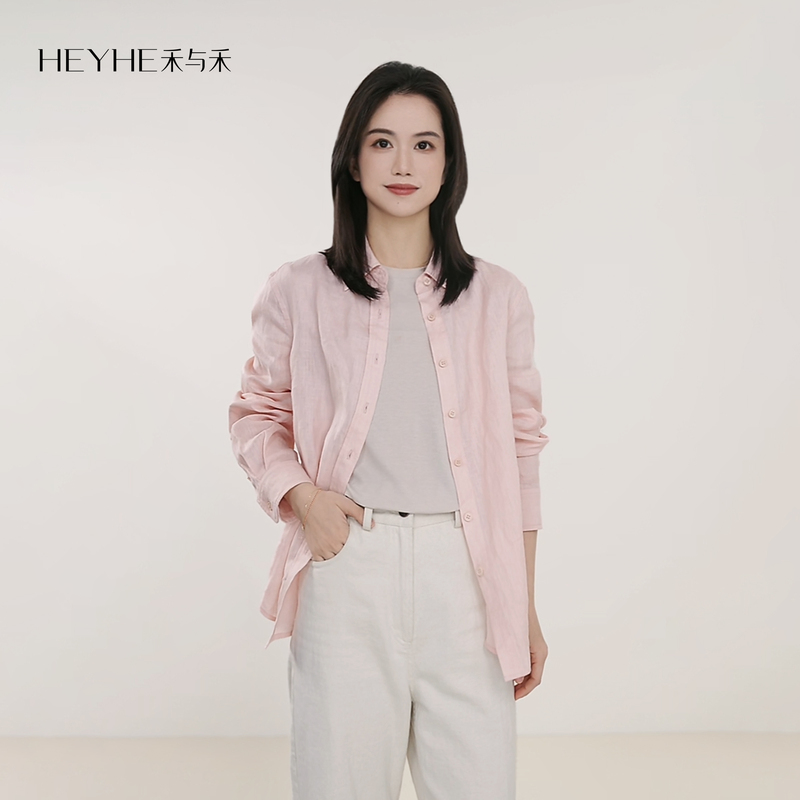 Xiaohe【High-Light Moment】100% Natural Linen Breathable Vintage Texture Wrinkled Spring and Autumn Basic Layering Shirt
