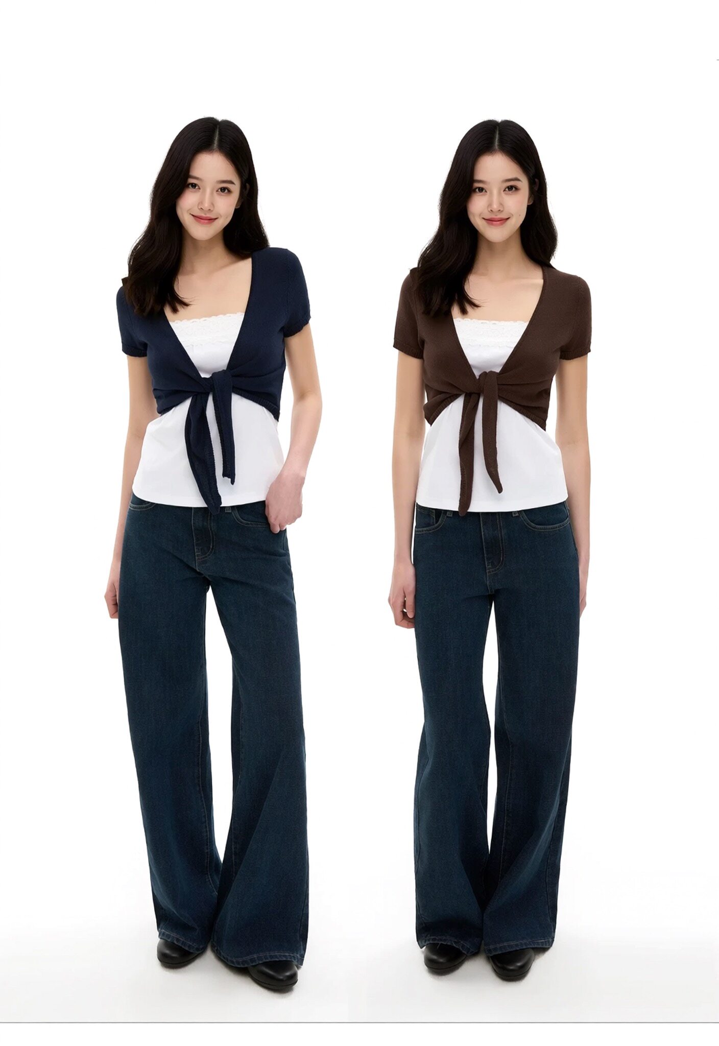 In stock, ships 24 hours. BM style Korean tie-up knit cardigan lace strapless two-piece women's spring/summer top.