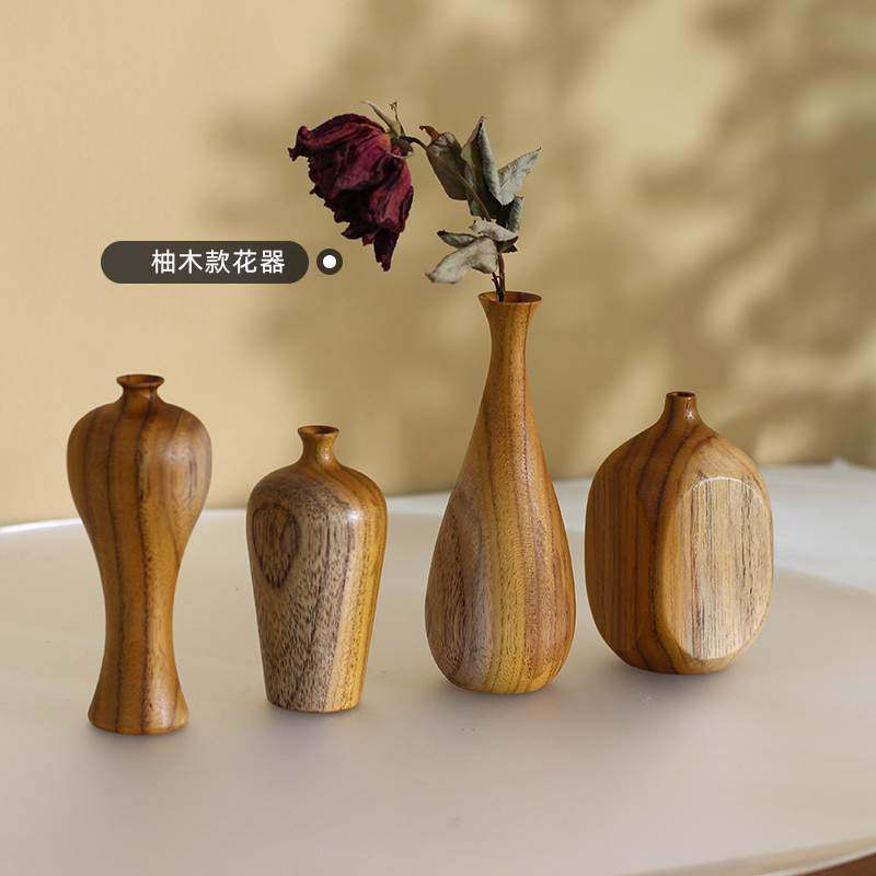 Think twice in the work Room Qinyi New Chinese Art Dry Flower vase Home Decorative Wood Geometric Florator Pendulum-Taobao