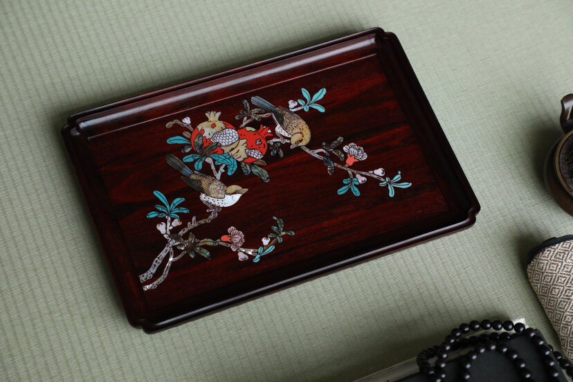 A02623 唐木紫檀 円式四足 花台 小卓 238g 茶道具