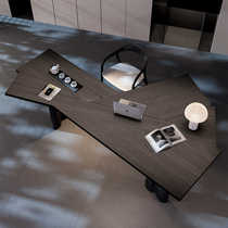 Modern simple solid wood office computer desk light luxury boss designer workbench tea table special-shaped creative high-end sense