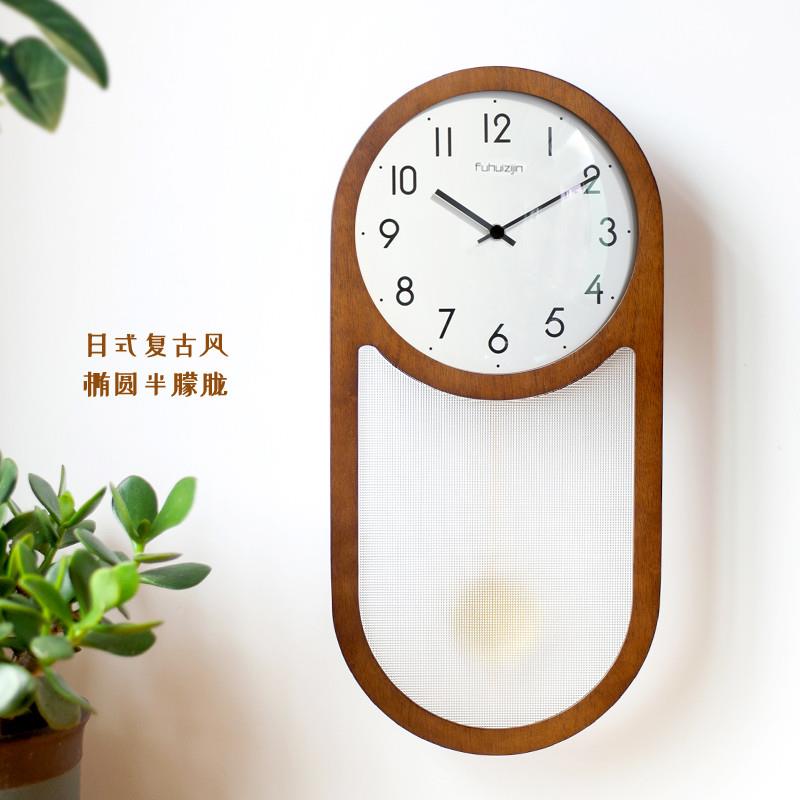 Day Style Retro Hung Clock Living Room Home Clock Hanging Wall Atmosphere New Chinese Creativity Muted Wooden Swing Clocks-Taobao