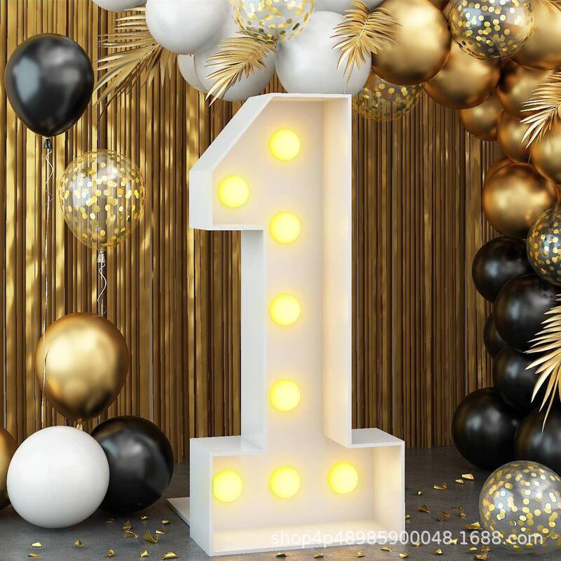 Mosaic Three-Dimensional Digital Luminous Kt Board Balloon Box Number Frame First Birthday Decoration Atmosphere Props Factory
