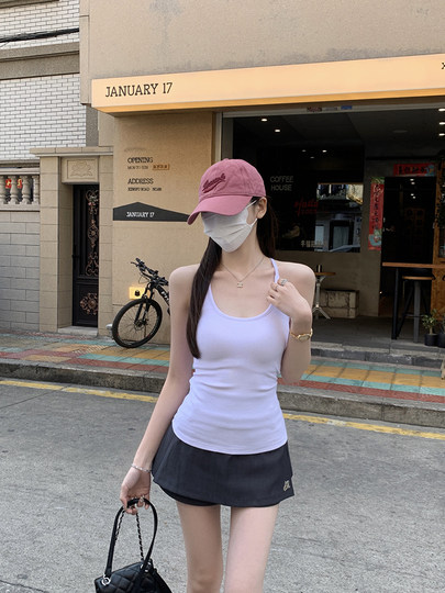 Women's Summer Vest, Zhao Lusi Style, One-Piece Halter Neck Camisole with Chest Pads, Covers Side Breasts, Can Be Worn as an Inner Layer or Outerwear, Beautiful Back Design, Base Layer