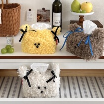 Tissue box cute plush bow puppy tissue set home living room tissue bag car storage paper doll