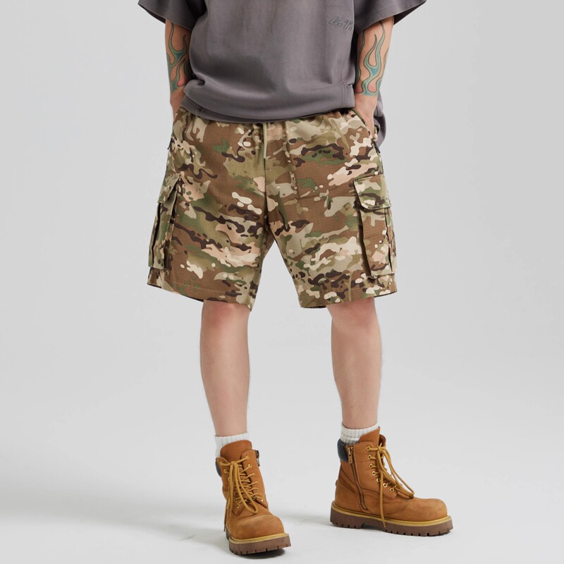 R/S Project L Camo Shorts Trendy Workwear Mc Camouflage Pocket Summer American Style Unisex Shorts