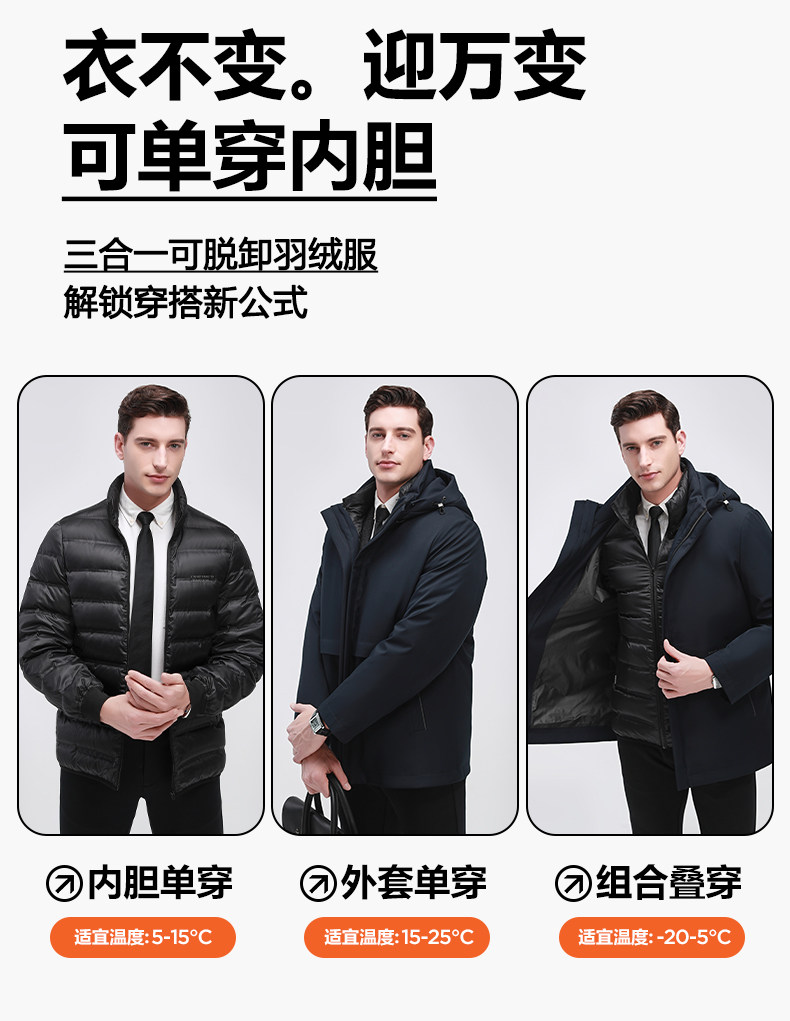 Romon 罗蒙 23年秋季款 可拆卸鹅绒内胆 男式连帽羽绒服 双重优惠折后¥329包邮 2色可选